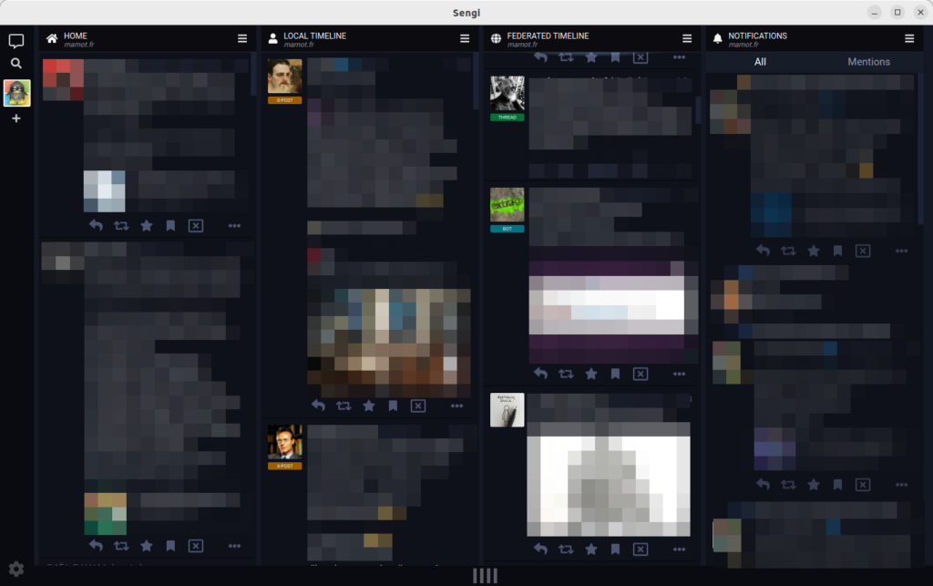 Client Mastodon sous Linux - Sengi - multi-colonnes