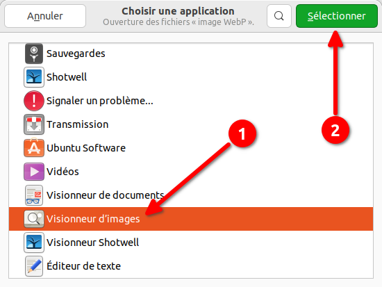 Ubuntu - Choisir application pour ouvrir fichier WebP 3