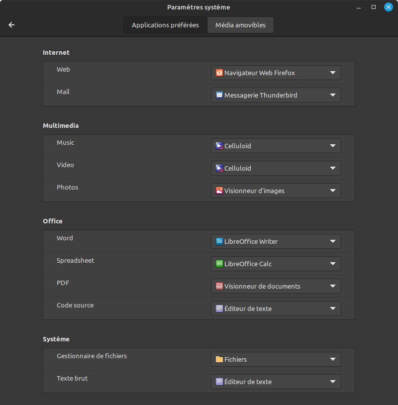 Cinnamon 5.6 - applications préférées