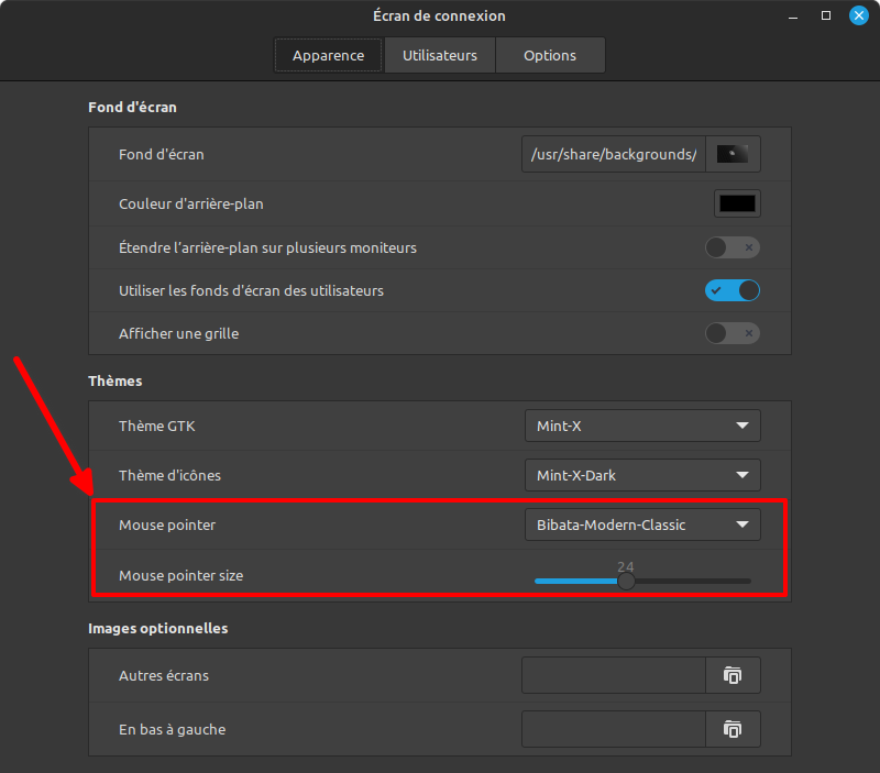 Cinnamon 5.6 - préférences écran de connexion