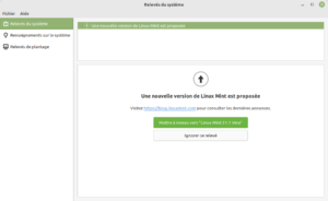 Relevés du systeme prevenant qu'une nouvelle version est disponible