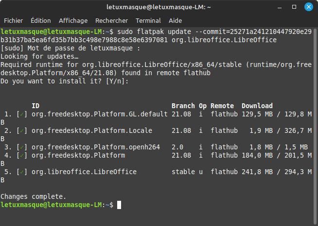 Commande pour downgrader flatpak LibreOffice