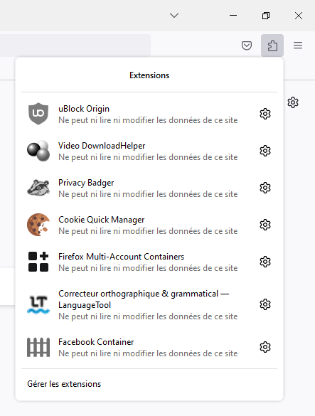 Bouton des extensions dans Firefox 109