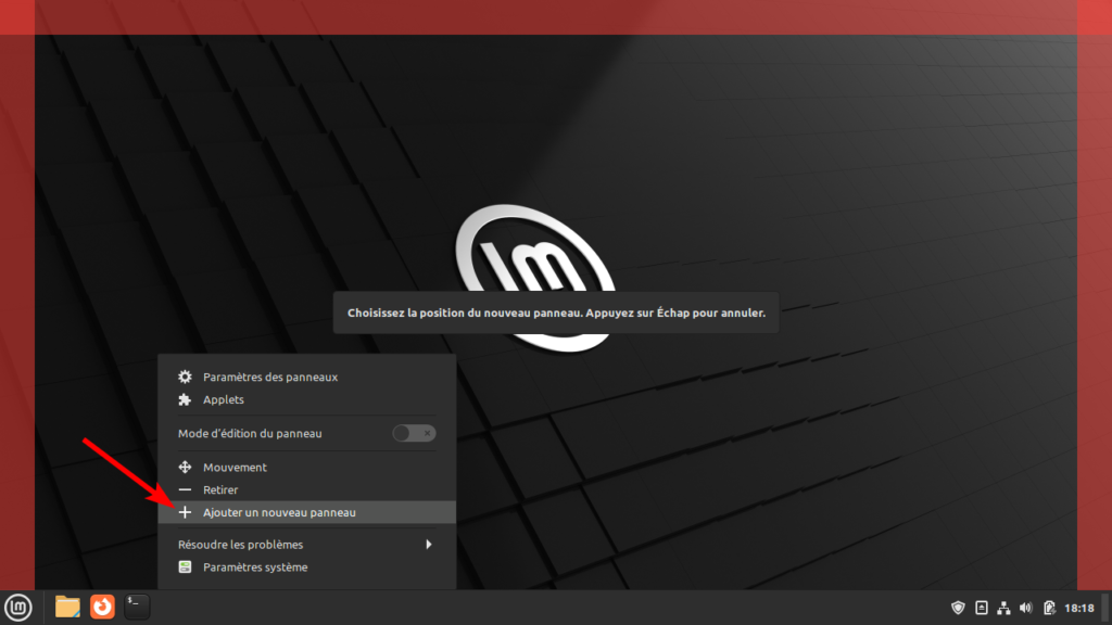 Ajouter un nouveau panneau dans Cinnamon