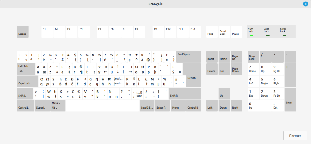 Linux Mint Cinnamon - Apercu disposition de clavier