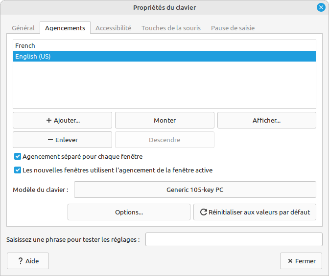 Linux Mint MATE - disposition de clavier ajouté