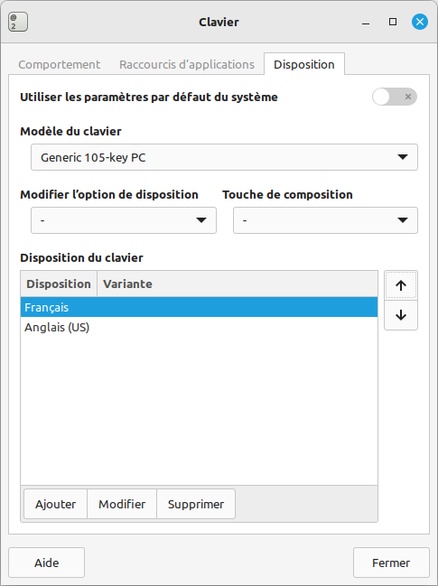 Linux Mint XFCE - disposition de clavier ajouté