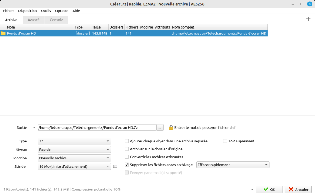 Créer archive 7z