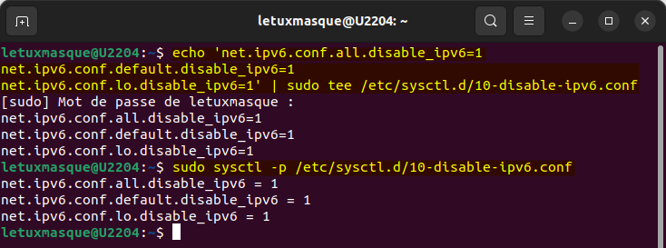 Désactivation permanente IPv6 avec sysctl