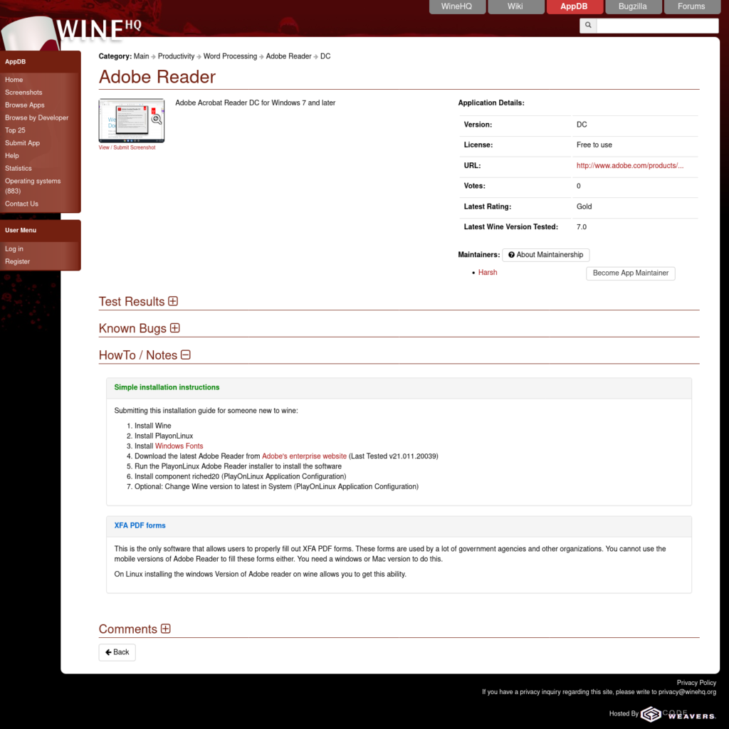 winehq - appdb - adobe reader 2