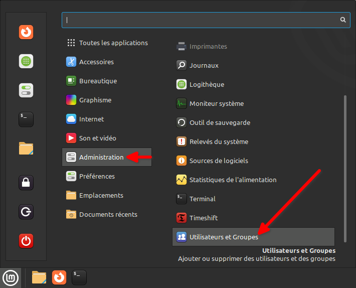 Accès utilisateurs et groupes dans Linux Mint Cinnamon