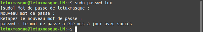 Changer le mot de passe d'un autre utilisateue en ligne de commande dans un terminal sous Linux