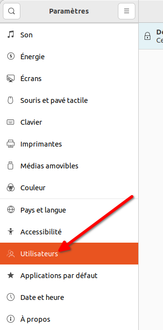 Accès Utilisateurs dans paramètres Gnome