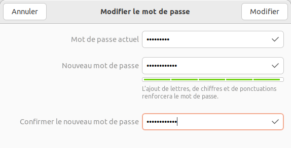 Définition d'un nouveau mot de passe sous Gnome pour son utilisateur