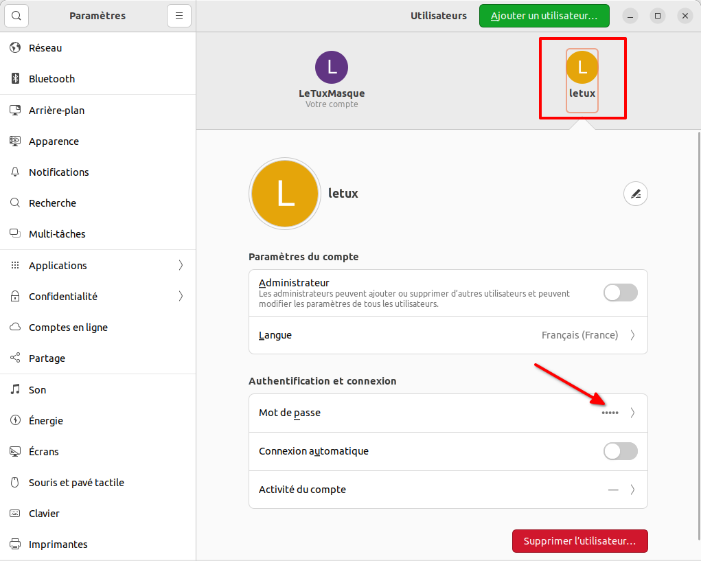Changer le mot de passe d'un autre utilisateur sous Gnome