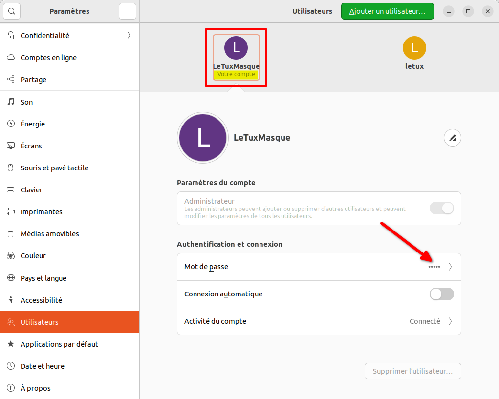 Changer le mot de passe de son utilisateur sous Gnome
