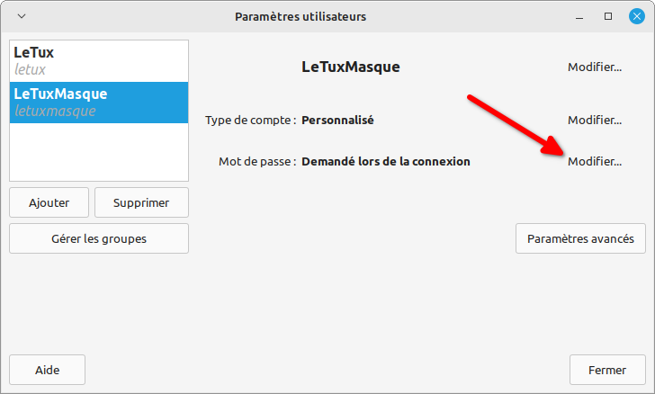 gnome-system-tools pour changer le mot de passe d'un compte sous Linux