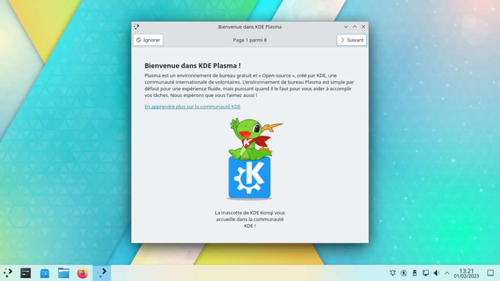 KDE Plasma 5.27 - Écran de bienvenue dans KDE Plasma au premier démarrage