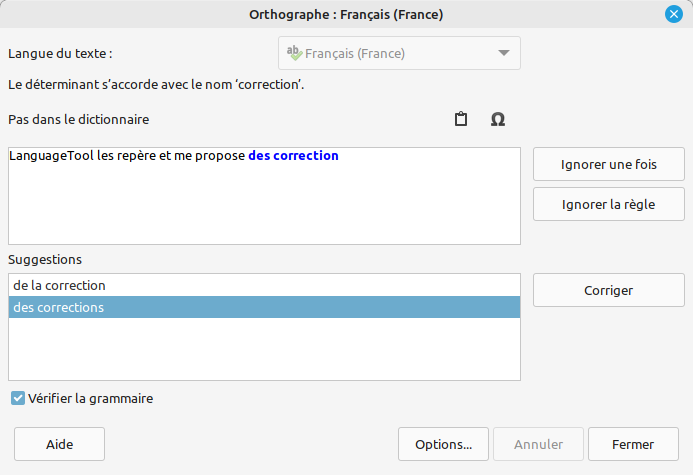 Correcteur orthographique avec faute de grammaire