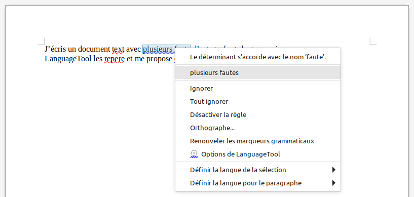 Correction des fautes avec l'extension LanguageTool dans LibreOffice