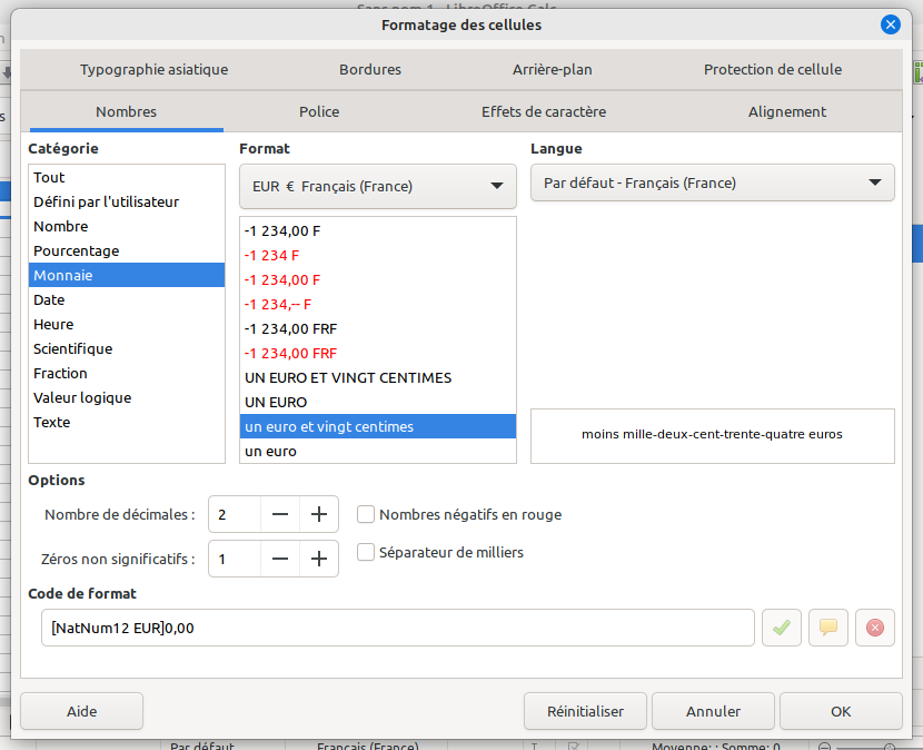 LibreOffice 7.5 - format épelé pour les nombres