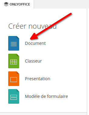 Créer nouveau document dans OnlyOffice