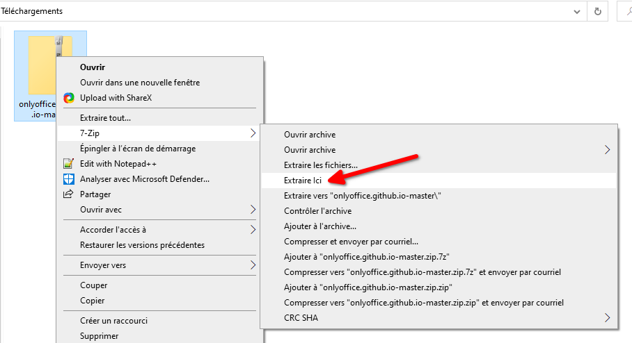 Extraire fichier ZIP sous Windows avec 7-zip