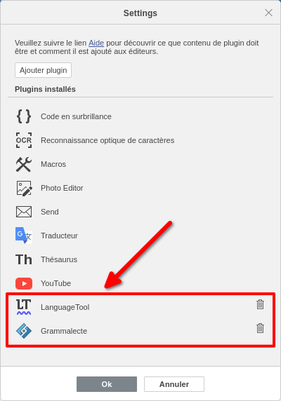 Grammalecte et LanguageTool dans le gestionnaire de plugins