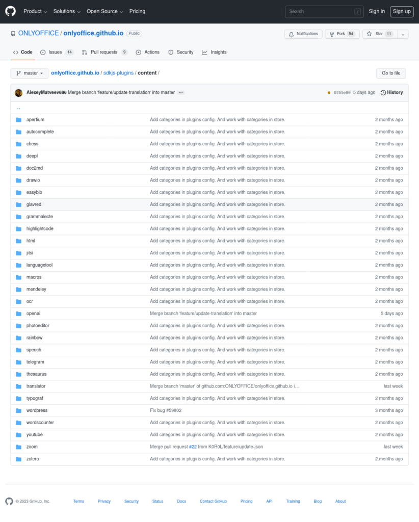 Plugins OnlyOffice sur GitHub