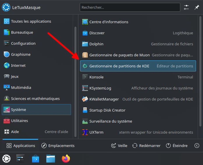 Formater dans kubuntu - lanceur gestionnaire de partitions de KDE