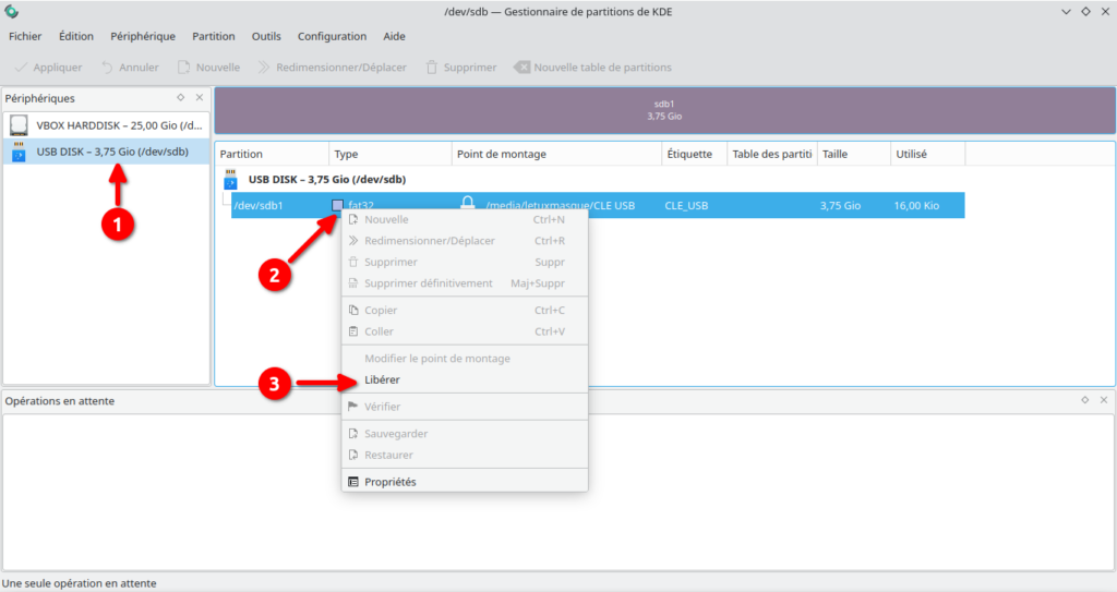 Formater une clé USB ou une partition dans Kubuntu 1