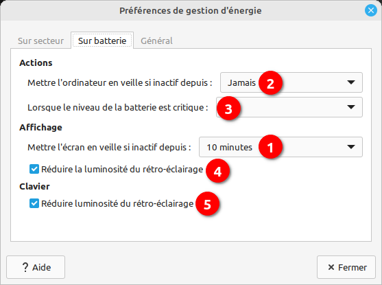 Linux Mint Mate - gestion mise en veille sur batterie