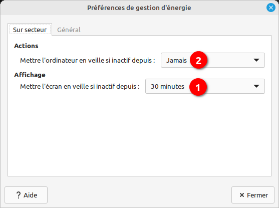Linux Mint Mate - gestion mise en veille sur secteur