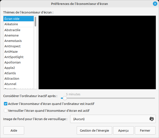 Linux Mint Mate - Préférences économiseur d'écran