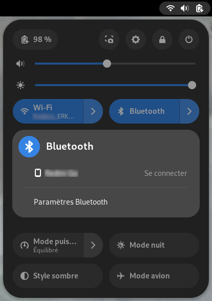 Menu quick settings - Bluetooth
