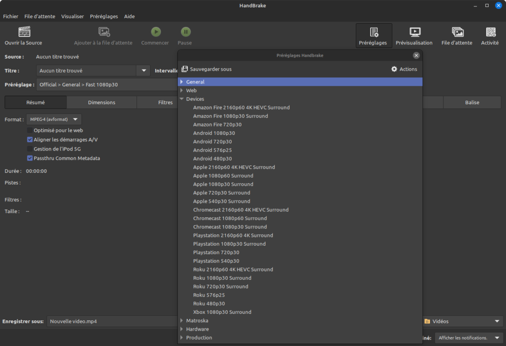 HandBrake - Préréglages