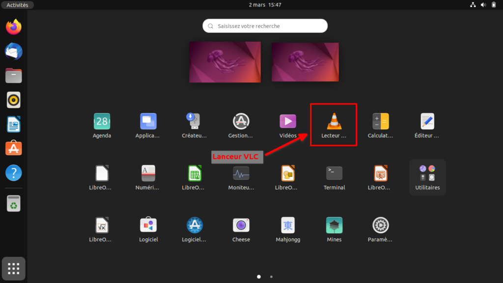 Lanceur  VLC ajouté au menu après installation