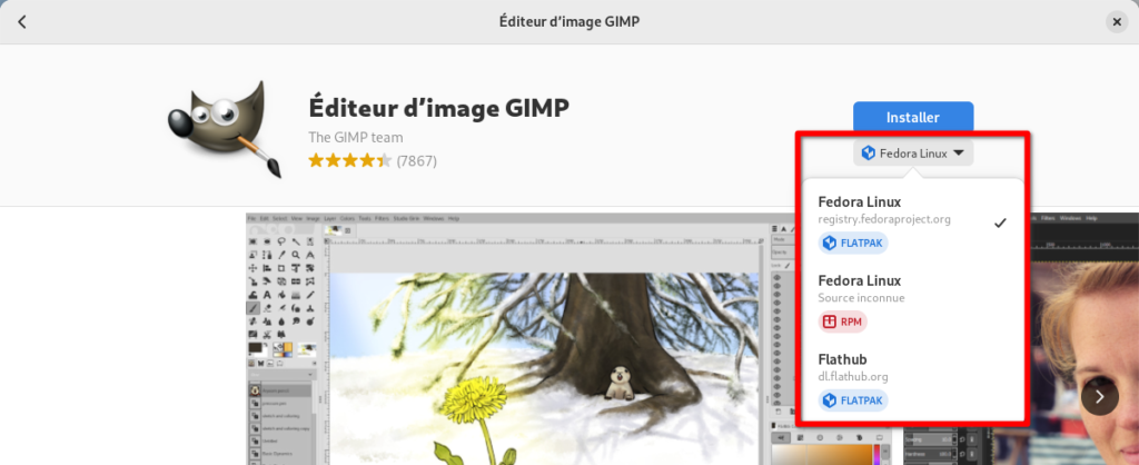 Fedora 38 - sources paquet GIMP