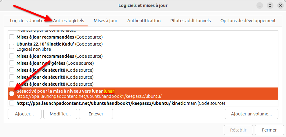 Réactiver dépôts tiers après la mise à niveau de Ubuntu 23.04
