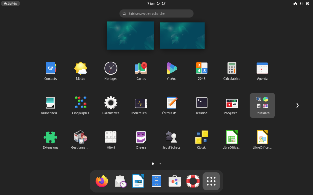 Gnome 43 - Menu applications