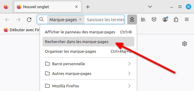 Rechercher dans les marque-pages de Firefox 114