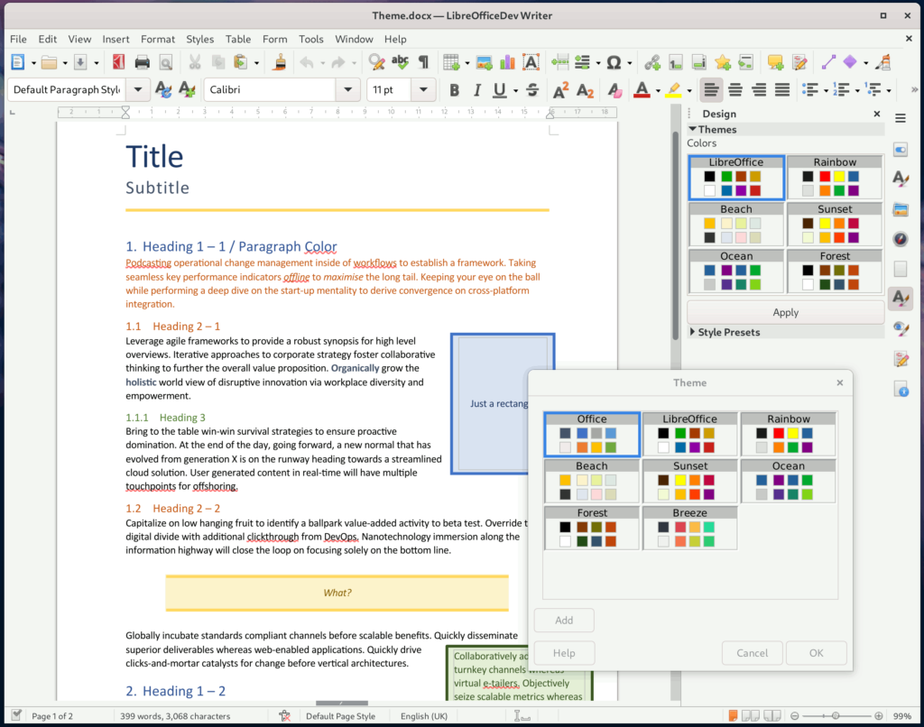 Thèmes de document dans LibreOffice 7.6