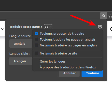 Options traduction page