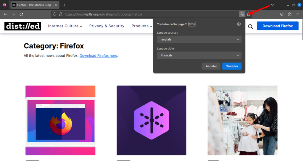 Firefox 118 - traduction page