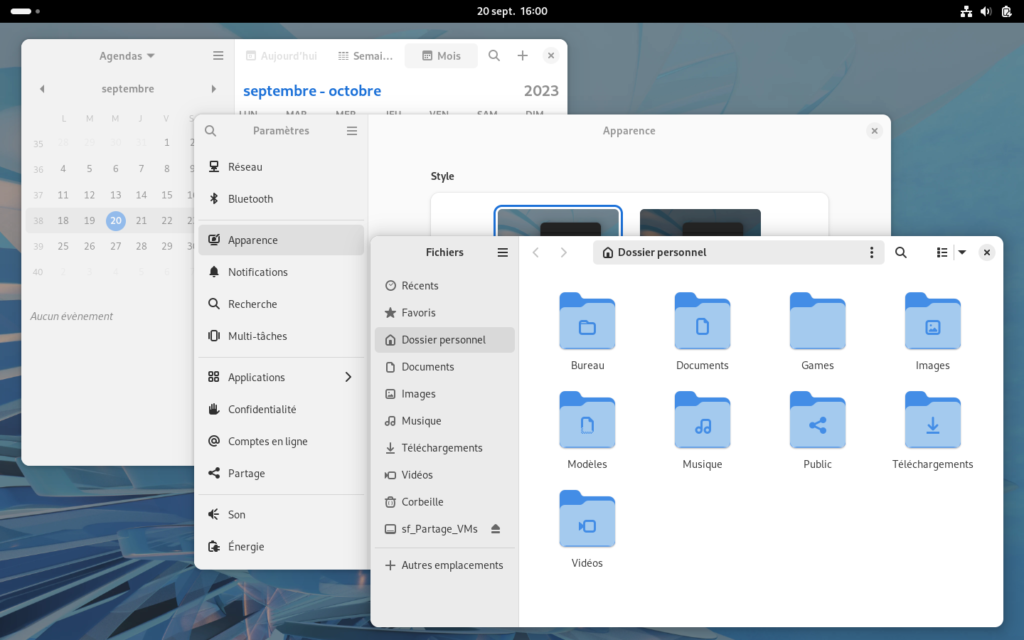 Barre latérale intégrant le bouton menu dans diverses applications GNOME