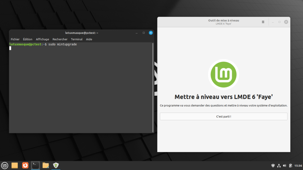 Terminal et utilitaire mise à niveau vers LMDE 6 côte à côte