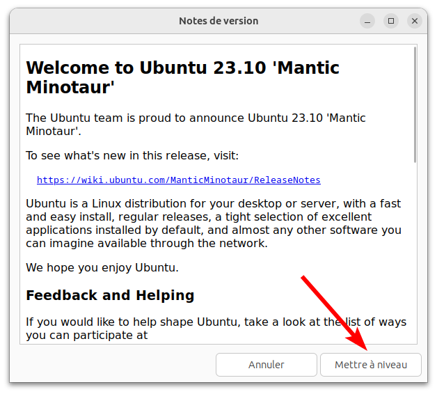 Mise à niveau vers Ubuntu 23.10 GUI - notes de version