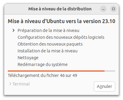 Mise à niveau vers Ubuntu 23.10 GUI - Préparation