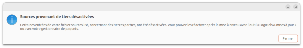 Mise à niveau vers Ubuntu 23.10 GUI - Désactivation dépôts tiers