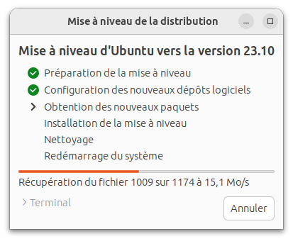Mise à niveau vers Ubuntu 23.10 GUI - Mise à niveau